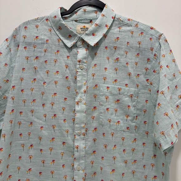Marine Layer Men's Aqua Palm Print Short Sleeve Button-Up Shirt Size L - Picture 6 of 10